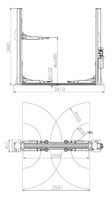 Gantry Design 4T 2 Post Podnośnik hydrauliczny Podłącz na dolnym podnośniku samochodowym Niski sufit
